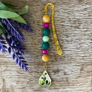Bookmark Plant Cactus Handcrafted Artisan Beaded Metal Journal Gift Read Book